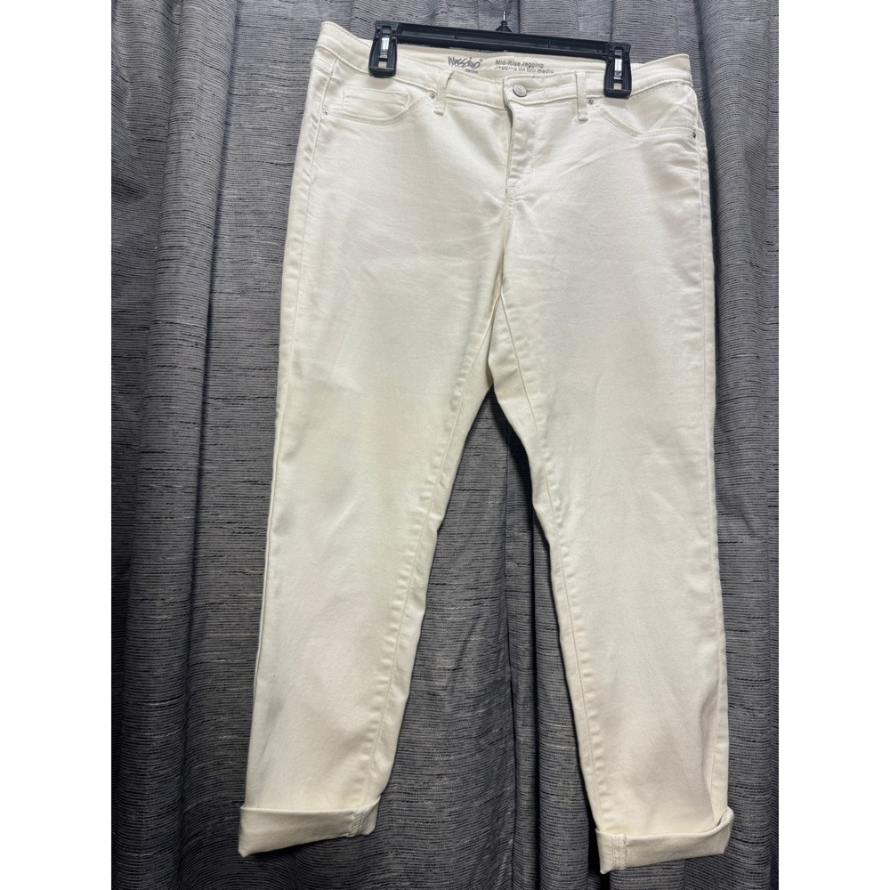 Mossimo Mid-Rise Jeggings Cropped Cuffed‎ Ankle Ivory Denim Jeans 12/31